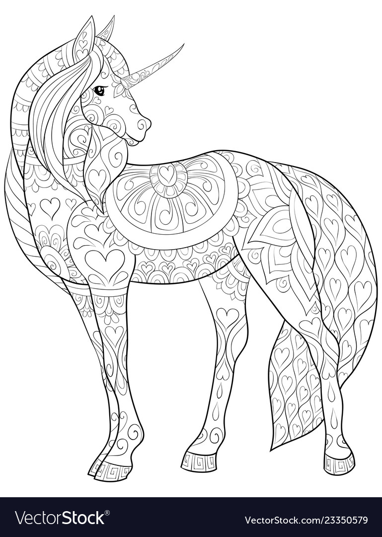 Adult coloring bookpage a cute unicorn royalty free vector