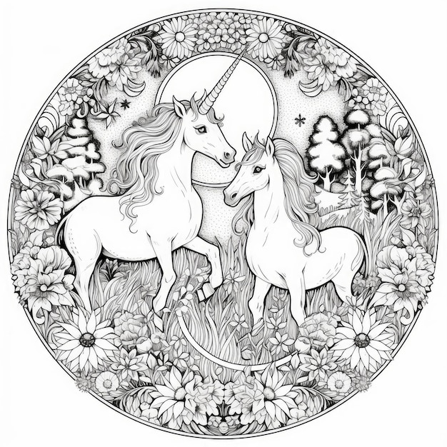 Premium ai image unicorn coloring pages for kids and adults