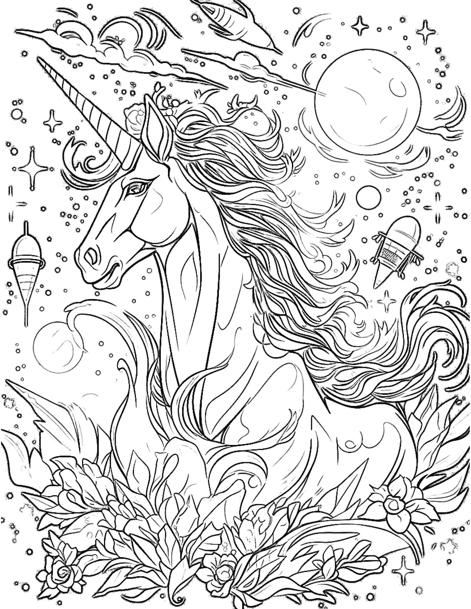 Magical unicorn coloring pages for kids and adults