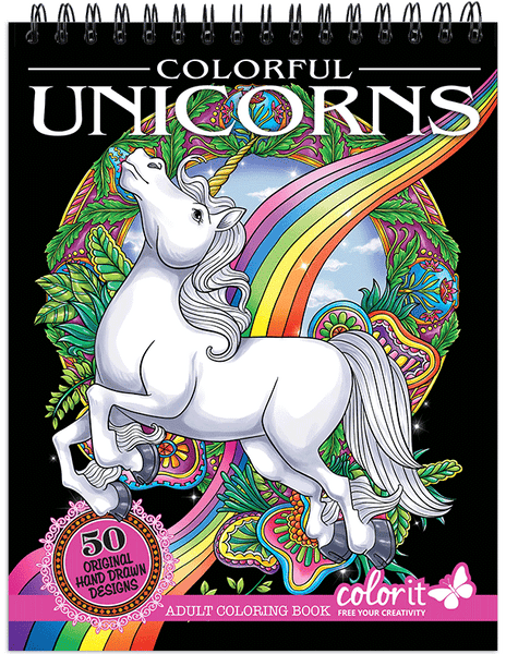 Colorful unicorns adult coloring book illustrated by terbit basuki â