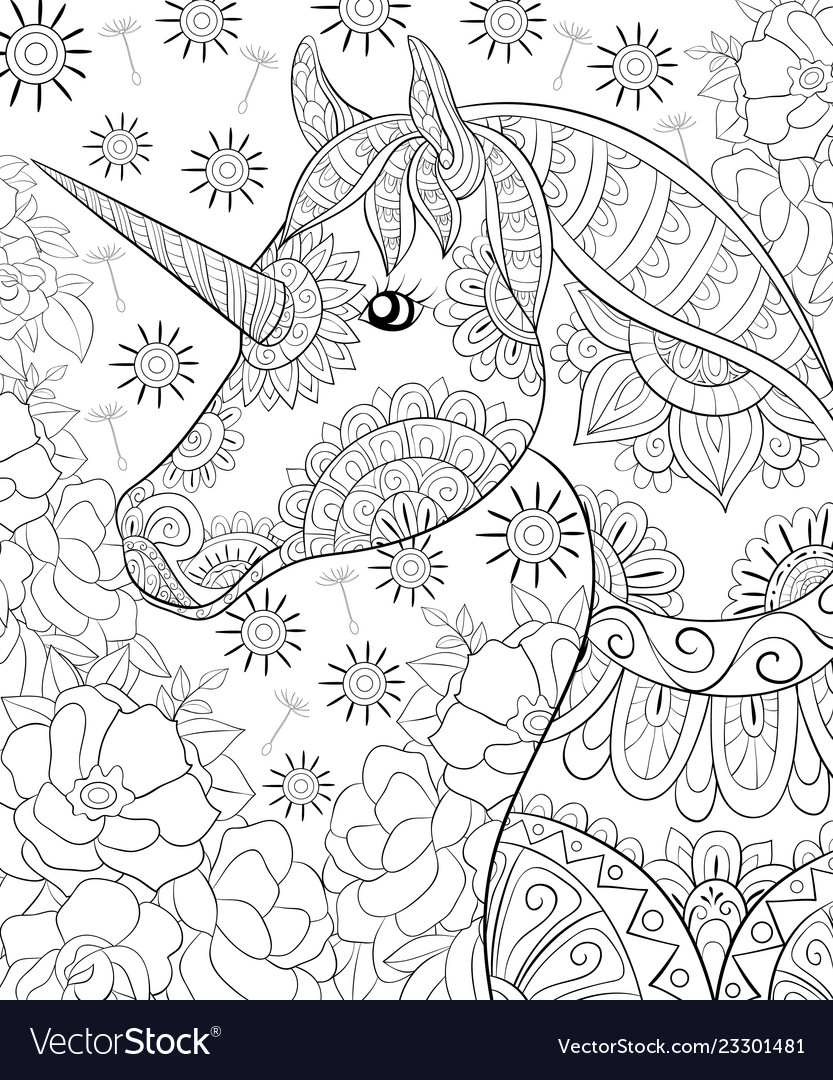 Adult coloring bookpage a cute unicorn royalty free vector