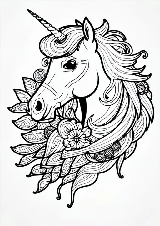 Generate an adult coloring book page of a unicorn w