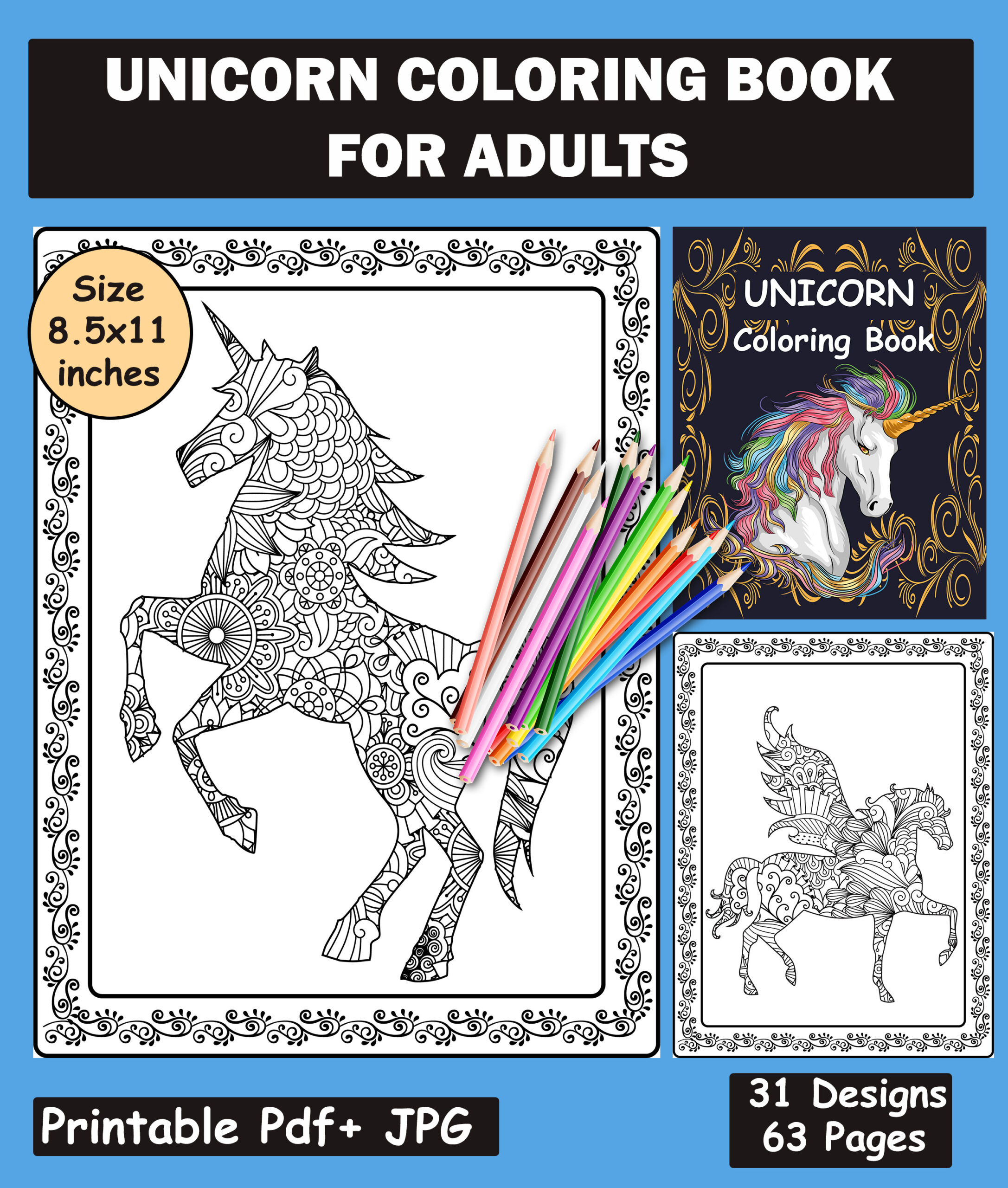 Unicorn coloring book for adults