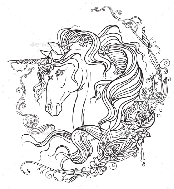 Hand drawing unicorn coloring book vector vectors