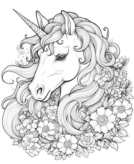 Premium ai image unicorn coloring pages for kids and adults