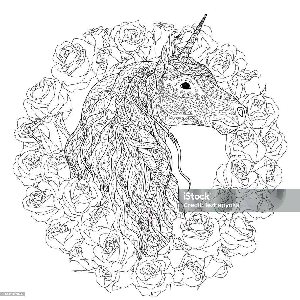 Beautiful unicorn for coloring book for adults stock illustration