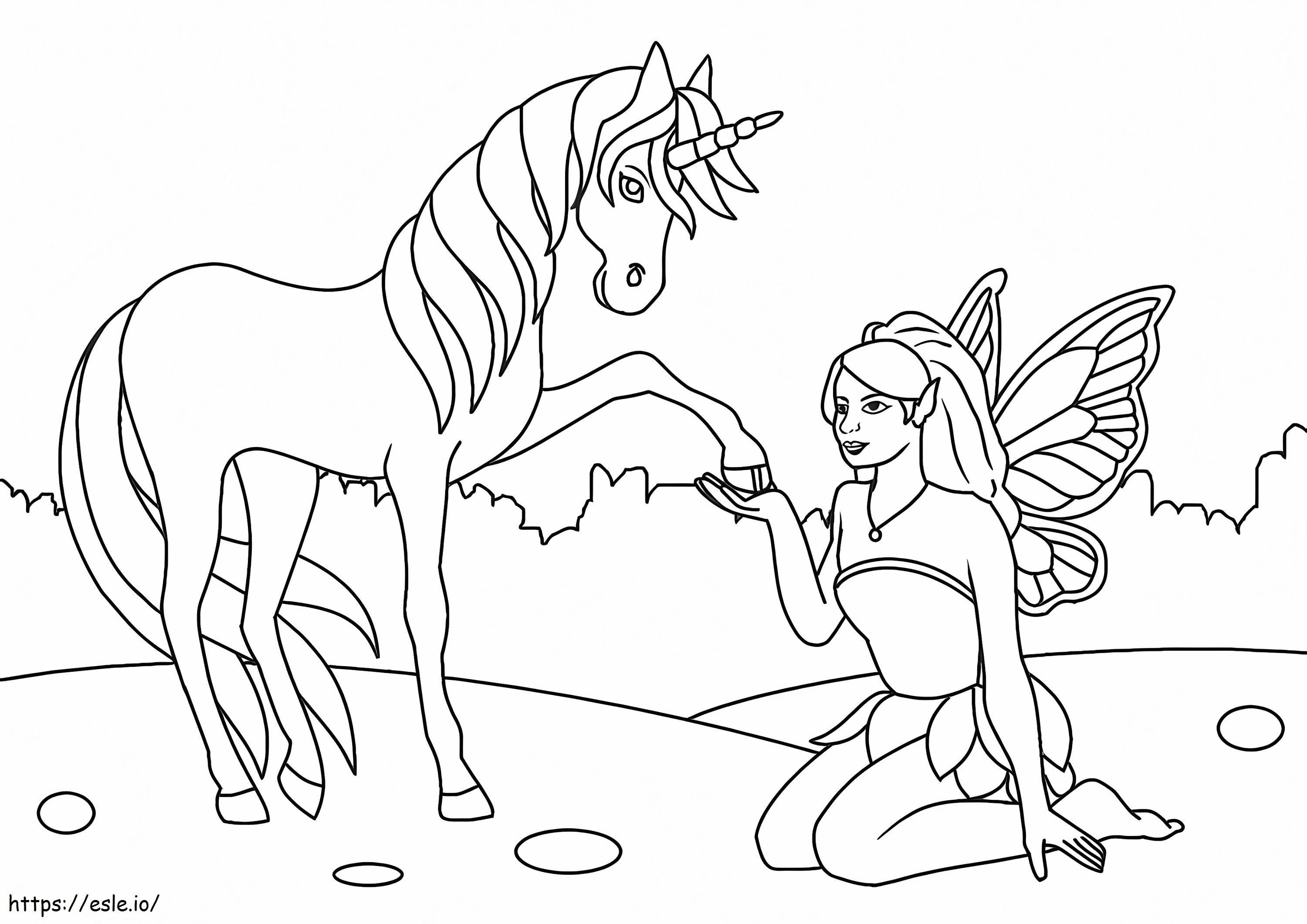 Fairy and unicorn coloring page