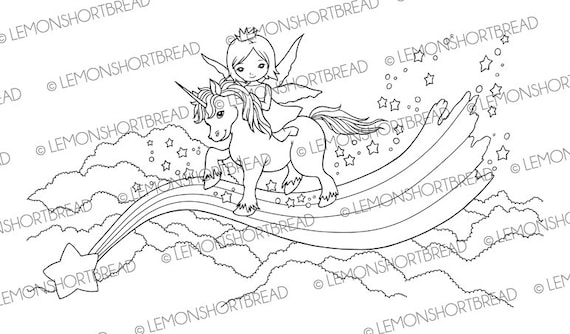 Digital stamp rainbow unicorn fairy digi coloring pages fantasy cute childrens art crafts instant download