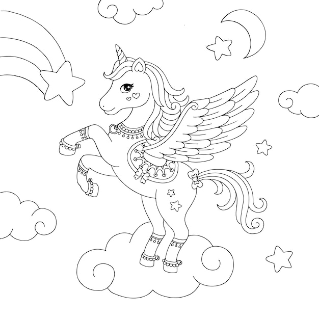 Premium vector pegasus unicorn coloring page