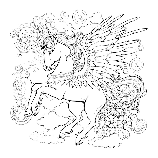 Premium vector beautiful unicorn pegasus coloring pages for kids