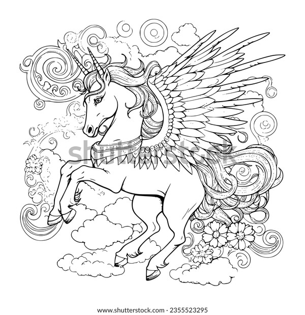 Beautiful unicorn pegasus coloring pages kids stock vector royalty free