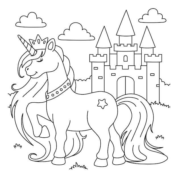 Premium vector unicorn princess coloring page for kids