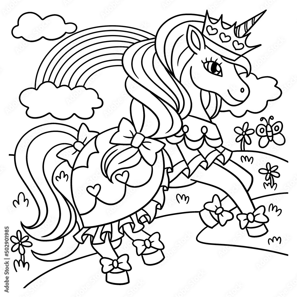 Unicorn princess coloring page for kids vector