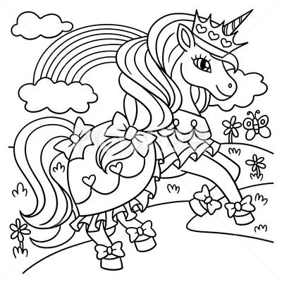 Unicorn princess coloring page for kids graphic