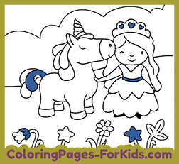 Coloring pages for kids princess and unicorn