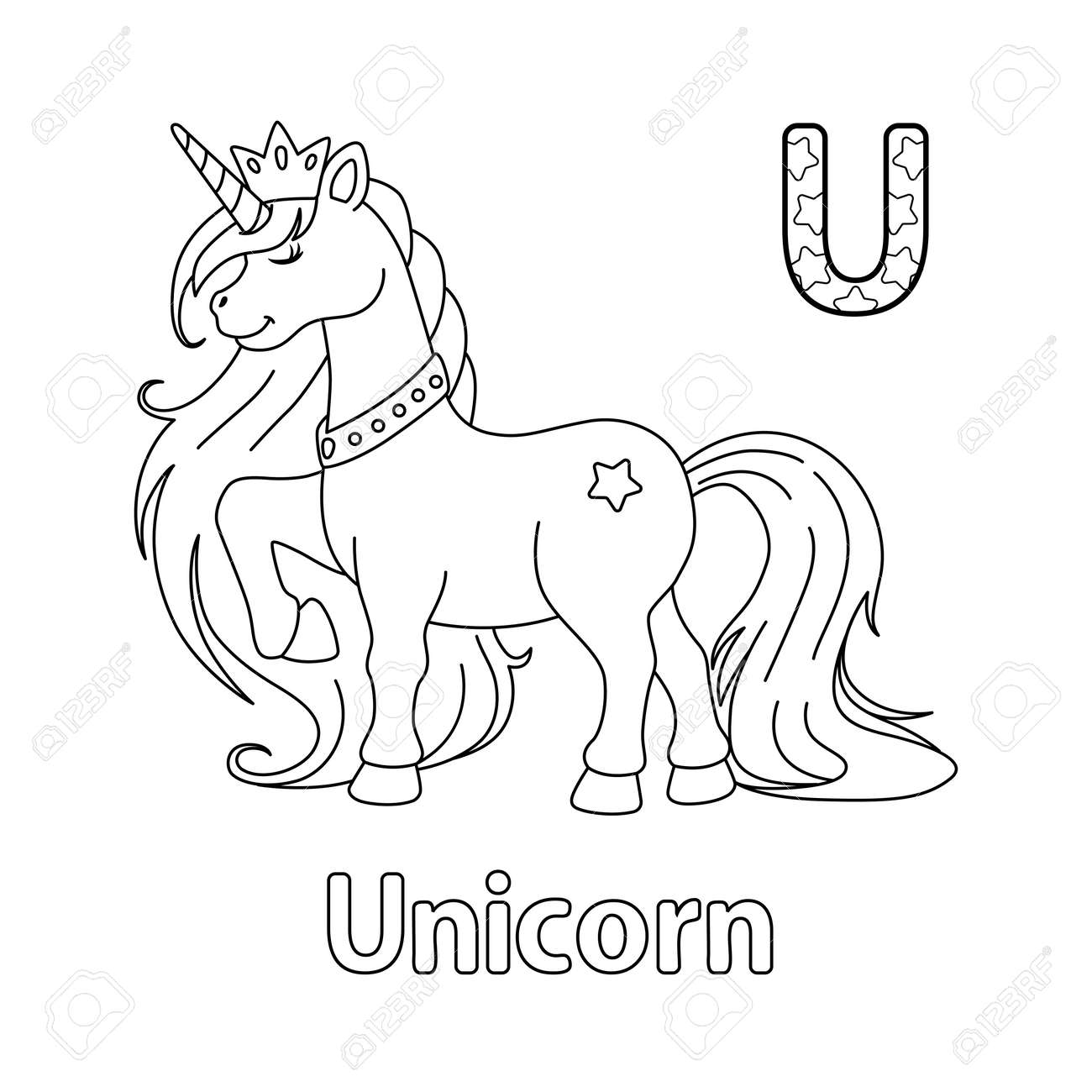 Unicorn princess alphabet abc coloring page u royalty free svg cliparts vectors and stock illustration image