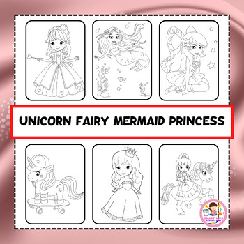 Fairy unicorn princess mermaid coloring pages fun activity for little girls made by teachers