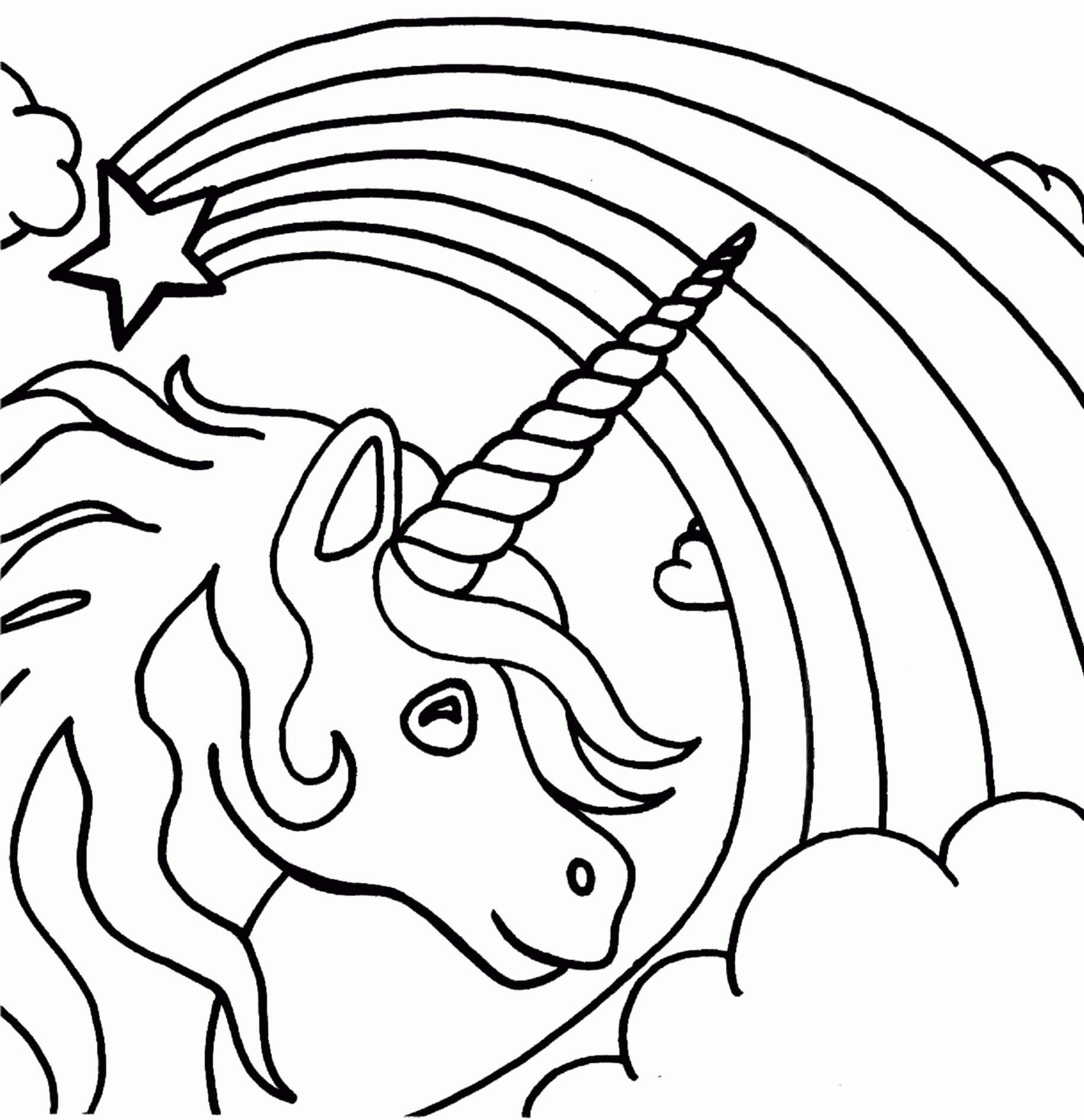 Face unicorn and rainbow coloring page