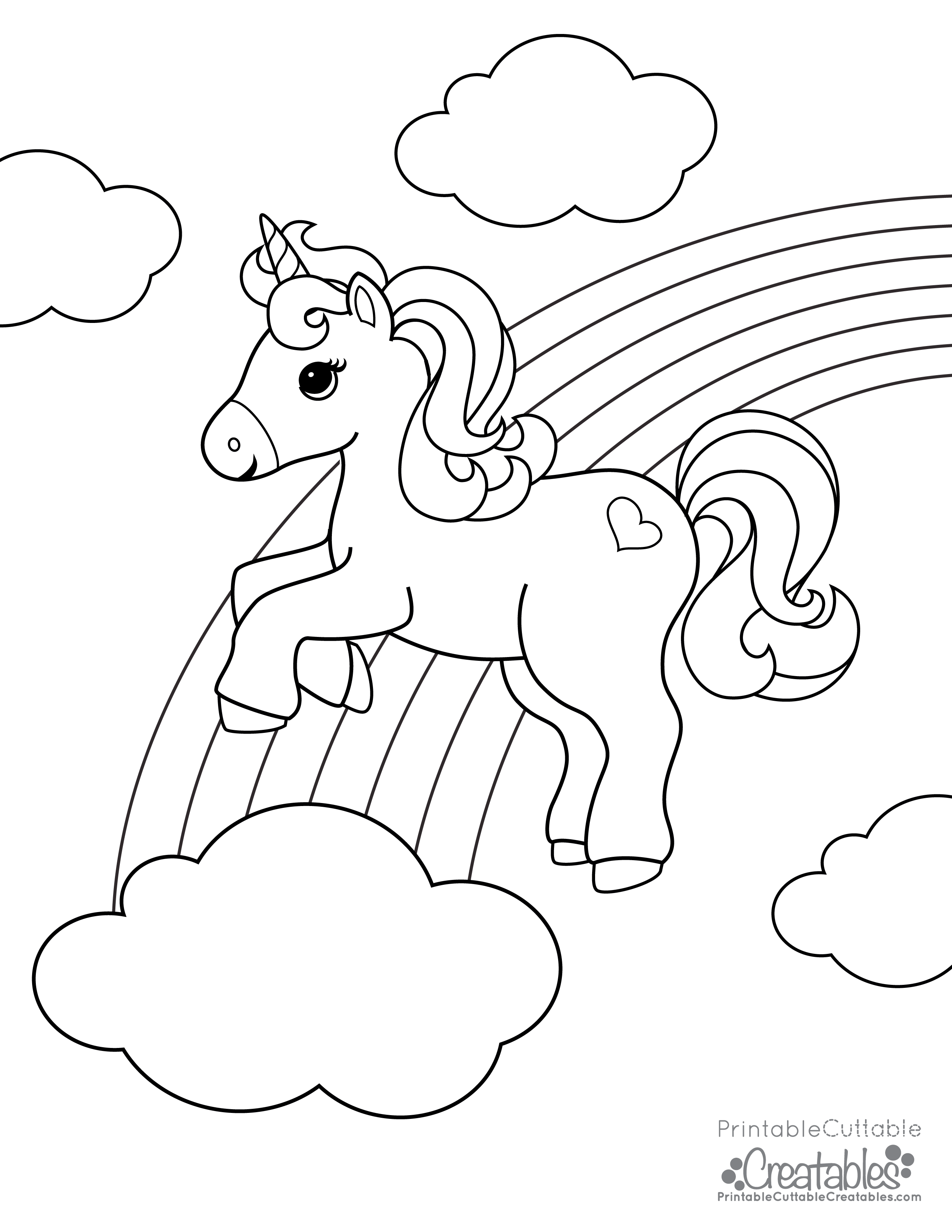 Rainbow unicorn free printable coloring page