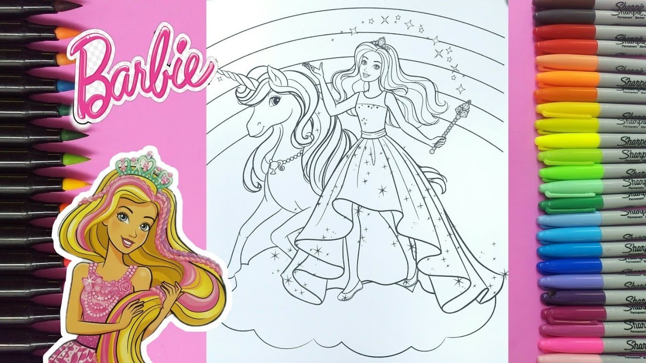 Coloring disneys barbie and dream unicorn coloring pages pink girl