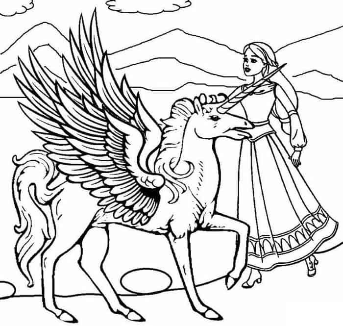 Magical barbie unicorn coloring pages