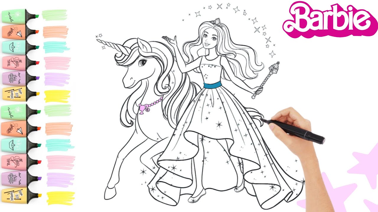 Barbie and unicorn dreamtopia coloring page barbie coloring video for kids coloringpages barbie