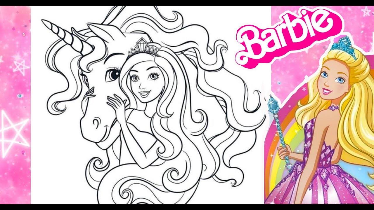 Cute unicorn barbie coloring page dreatopia barbie colorful unicorn coloring page