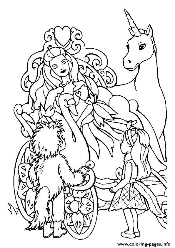 The barbie and the unicorn princess coloring page printable