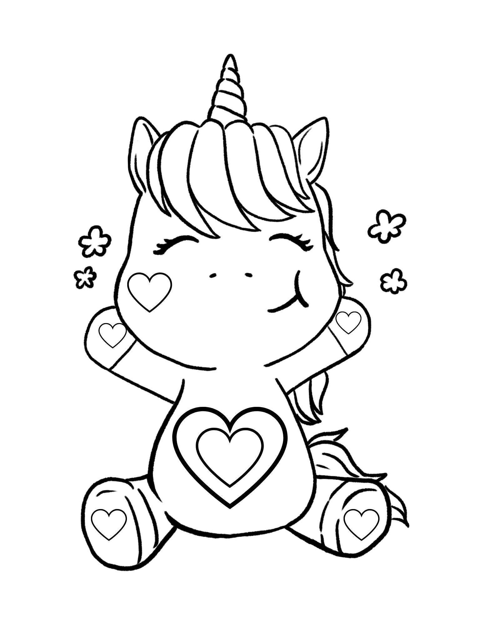 Unicorn with hearts coloring page