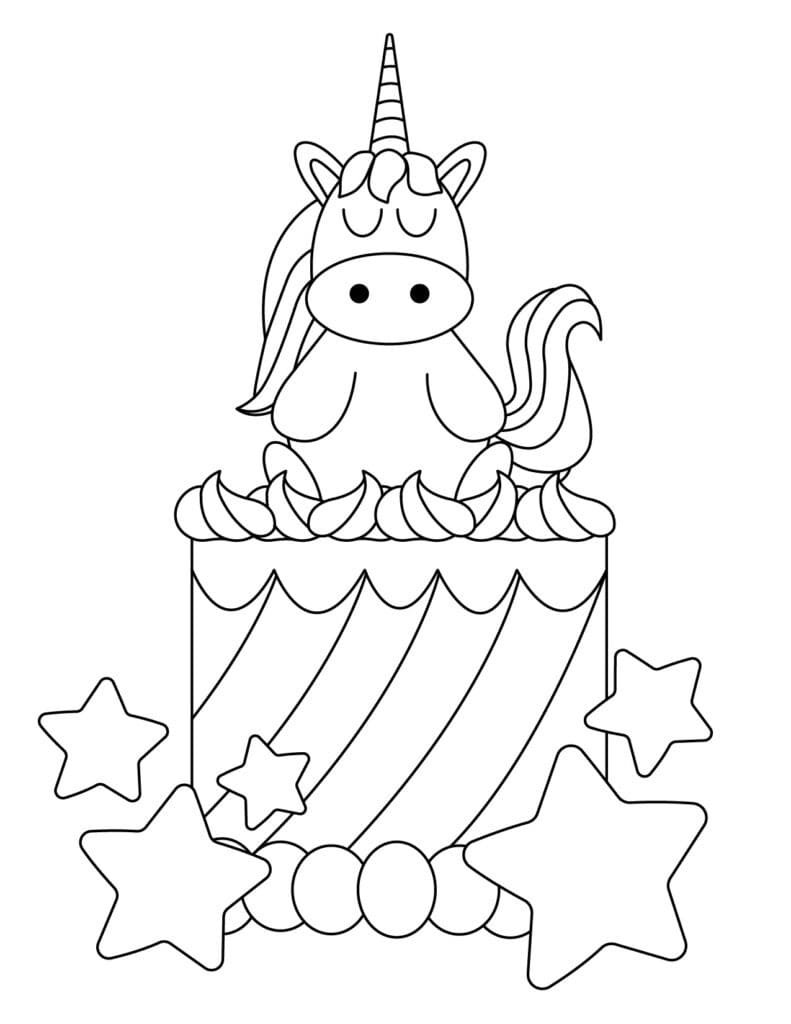 Unicorn cake coloring pages printable for free download