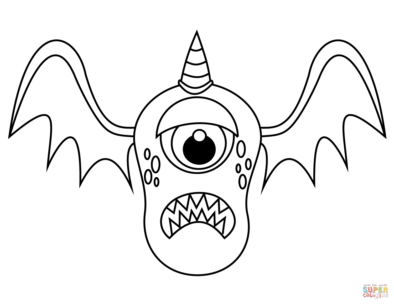 One eyed bat unicorn coloring page free printable coloring pages