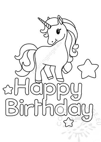 Printable unicorn happy birthday coloring page