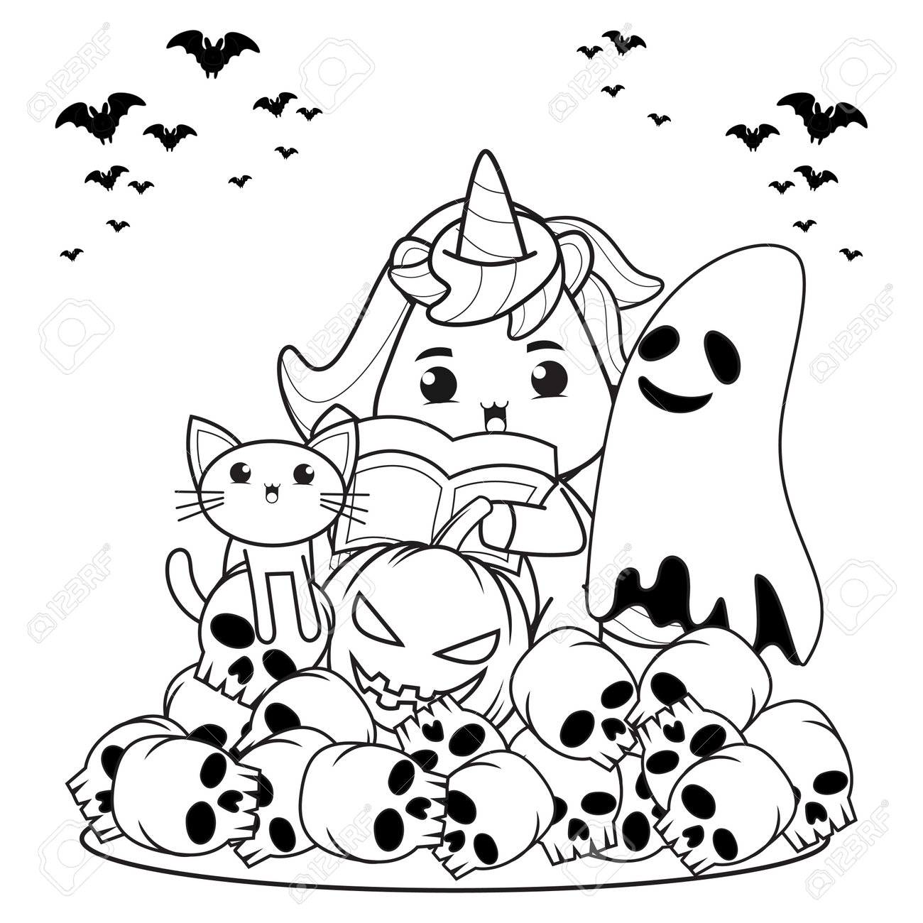 Halloween coloring book cute unicorn royalty free svg cliparts vectors and stock illustration image