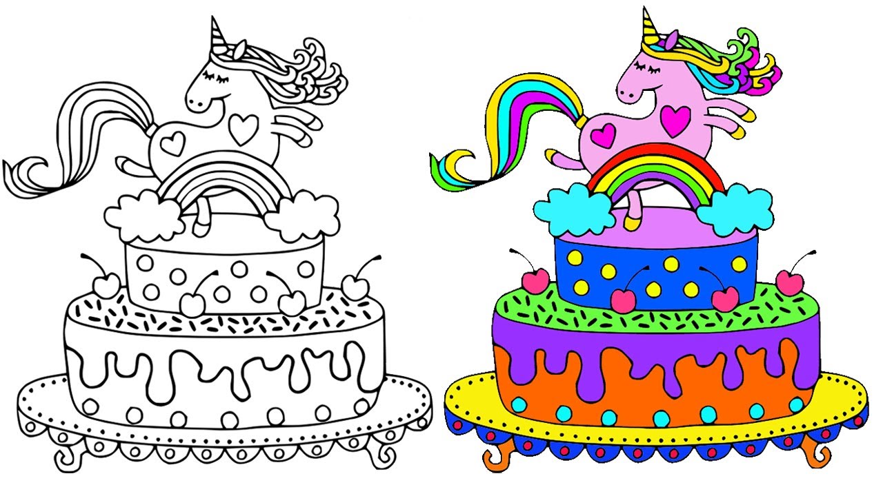 Unicorn cake how to draw a simple cute unicorn cake easy draw and color step by step