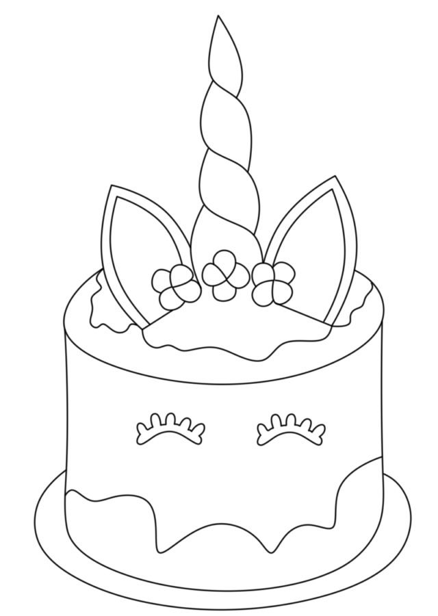 Unicorn cake coloring pages printable for free download