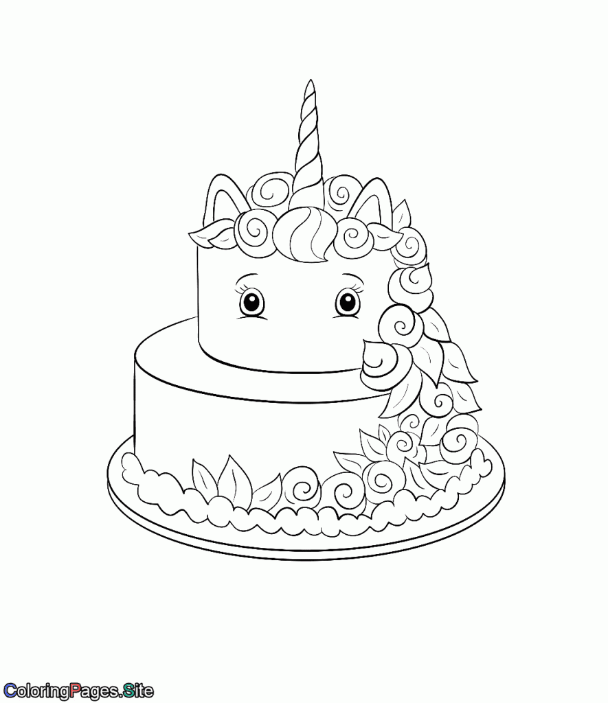 Unicorn cake coloring page