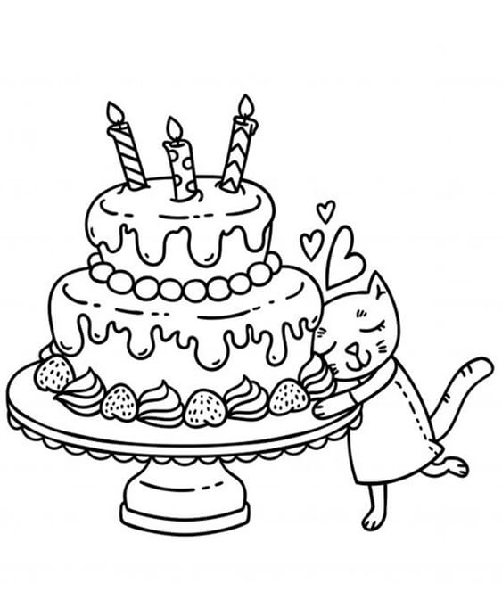 Free easy to print cake coloring pages