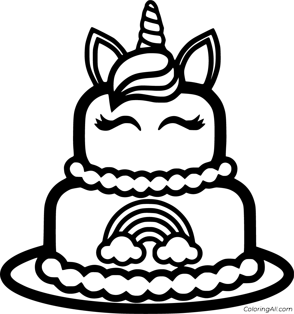 Unicorn cake coloring pages