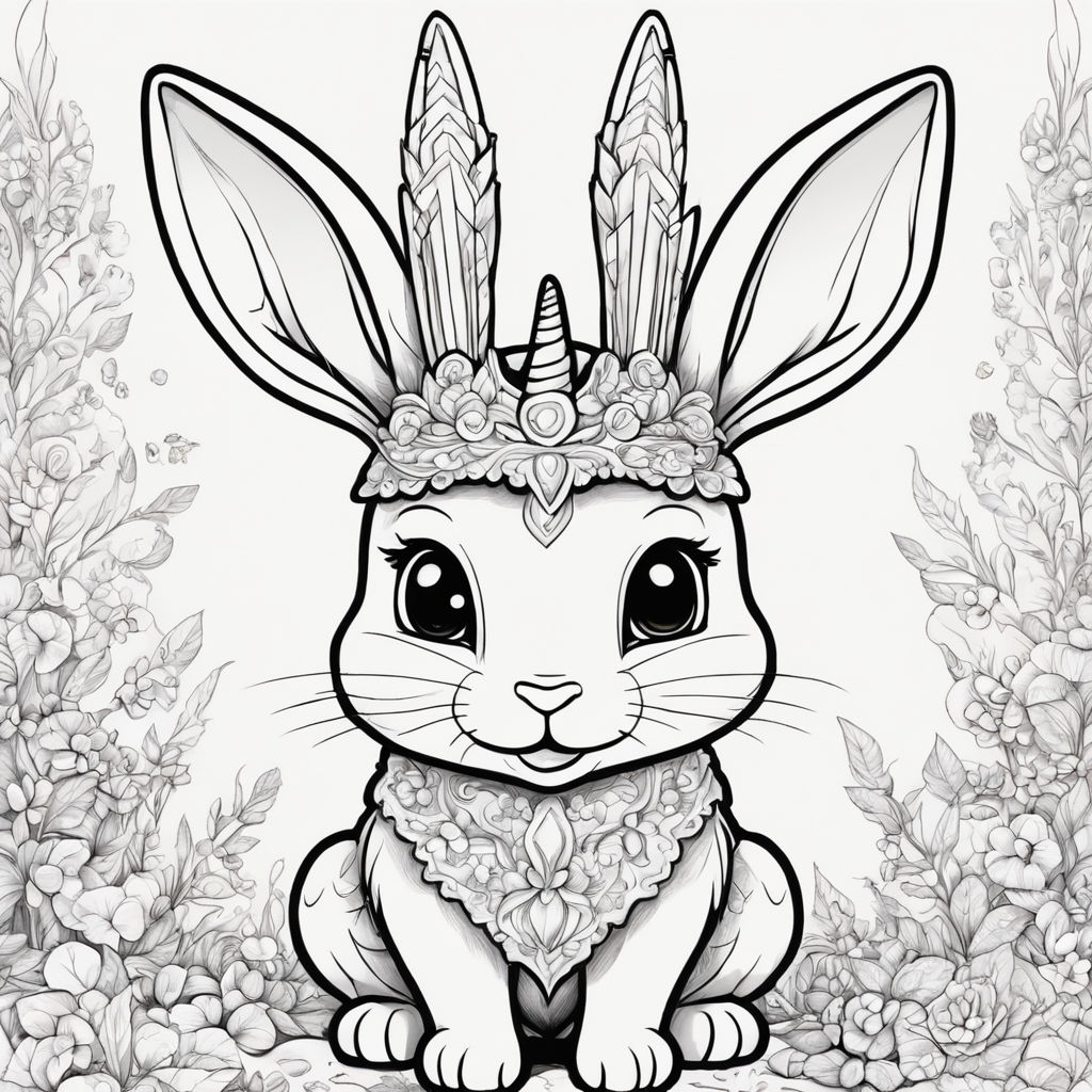 Coloring book template bunny with flowers