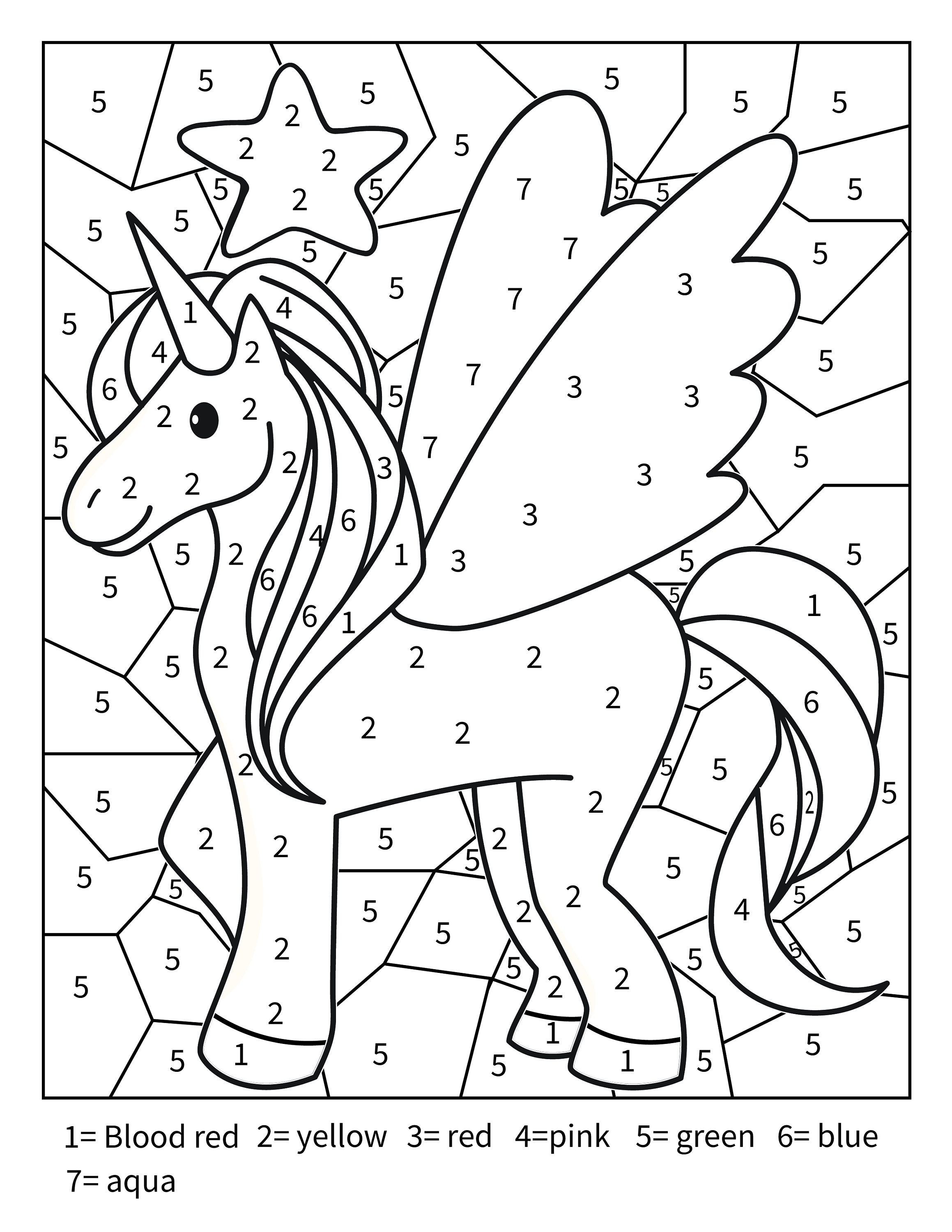 Printable unicorn color by numbers activity page for toddlers kids and adults instant download