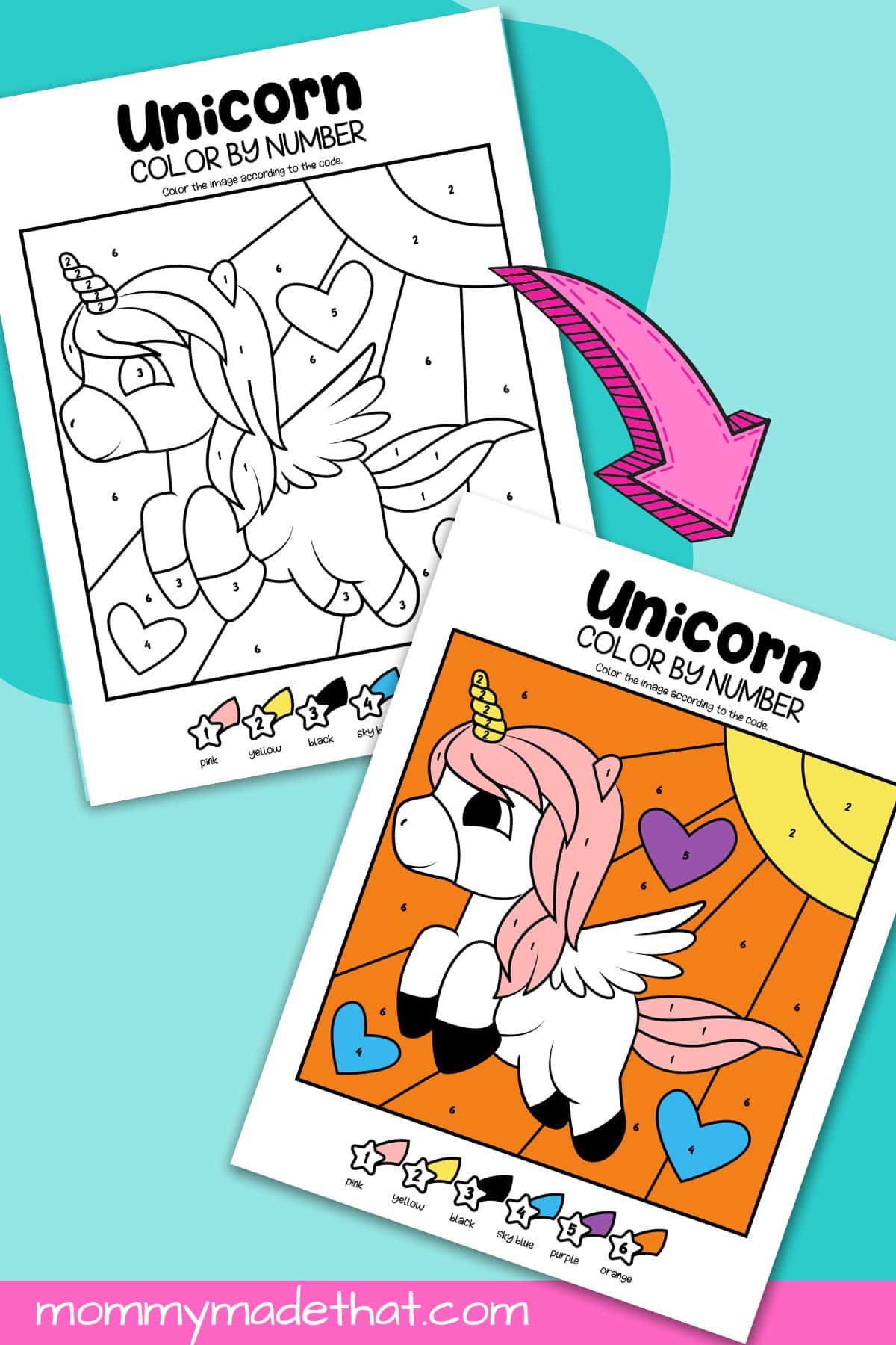 Unicorn color by numbers lots of cute free printables