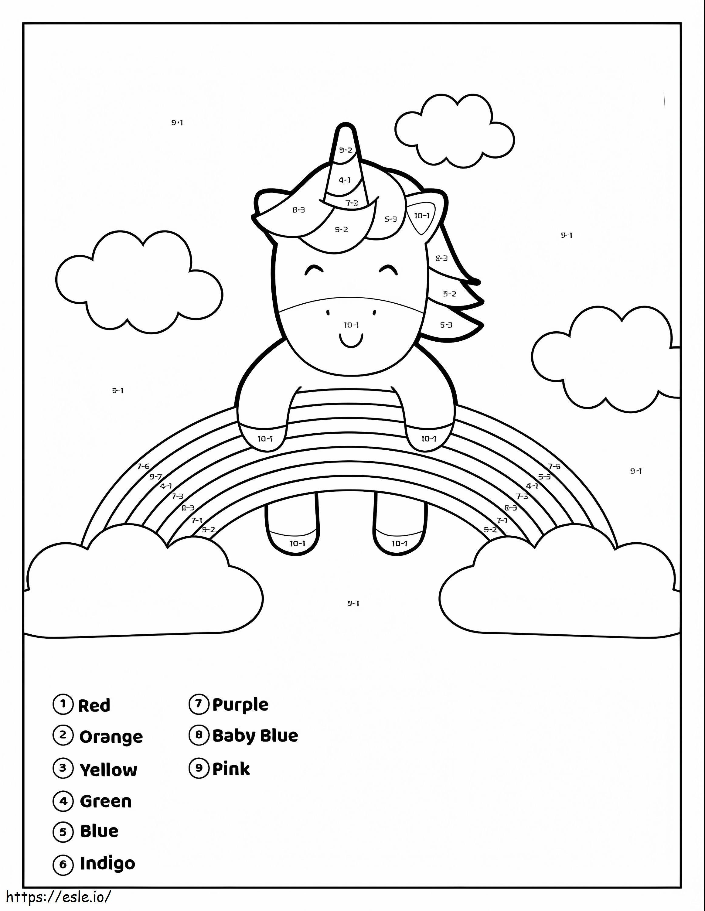 Unicorn subtractn color by number coloring page