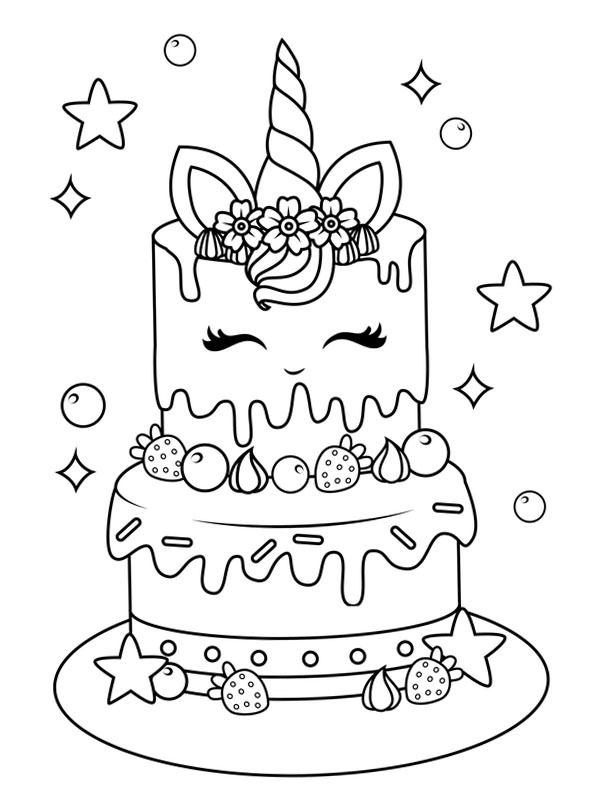 Unicorn cake coloring page