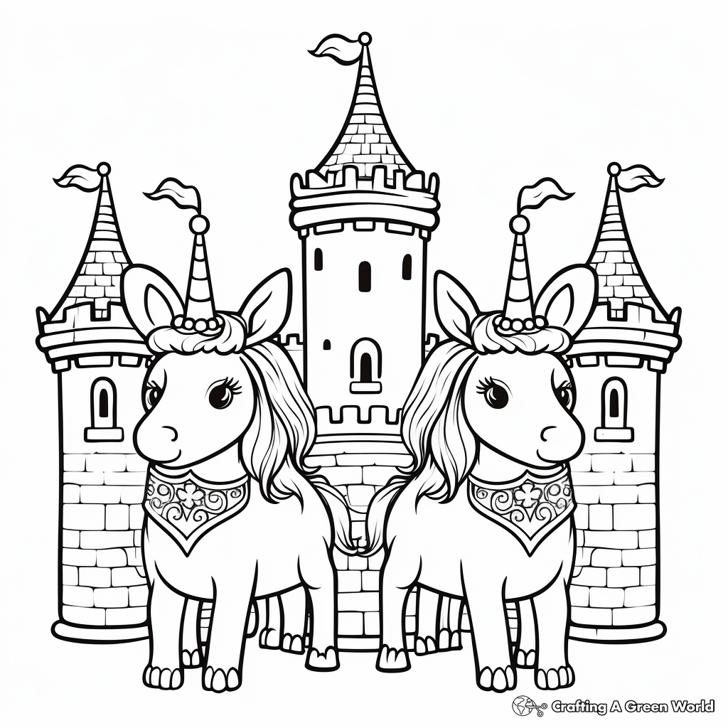 Unicorn castle coloring pages