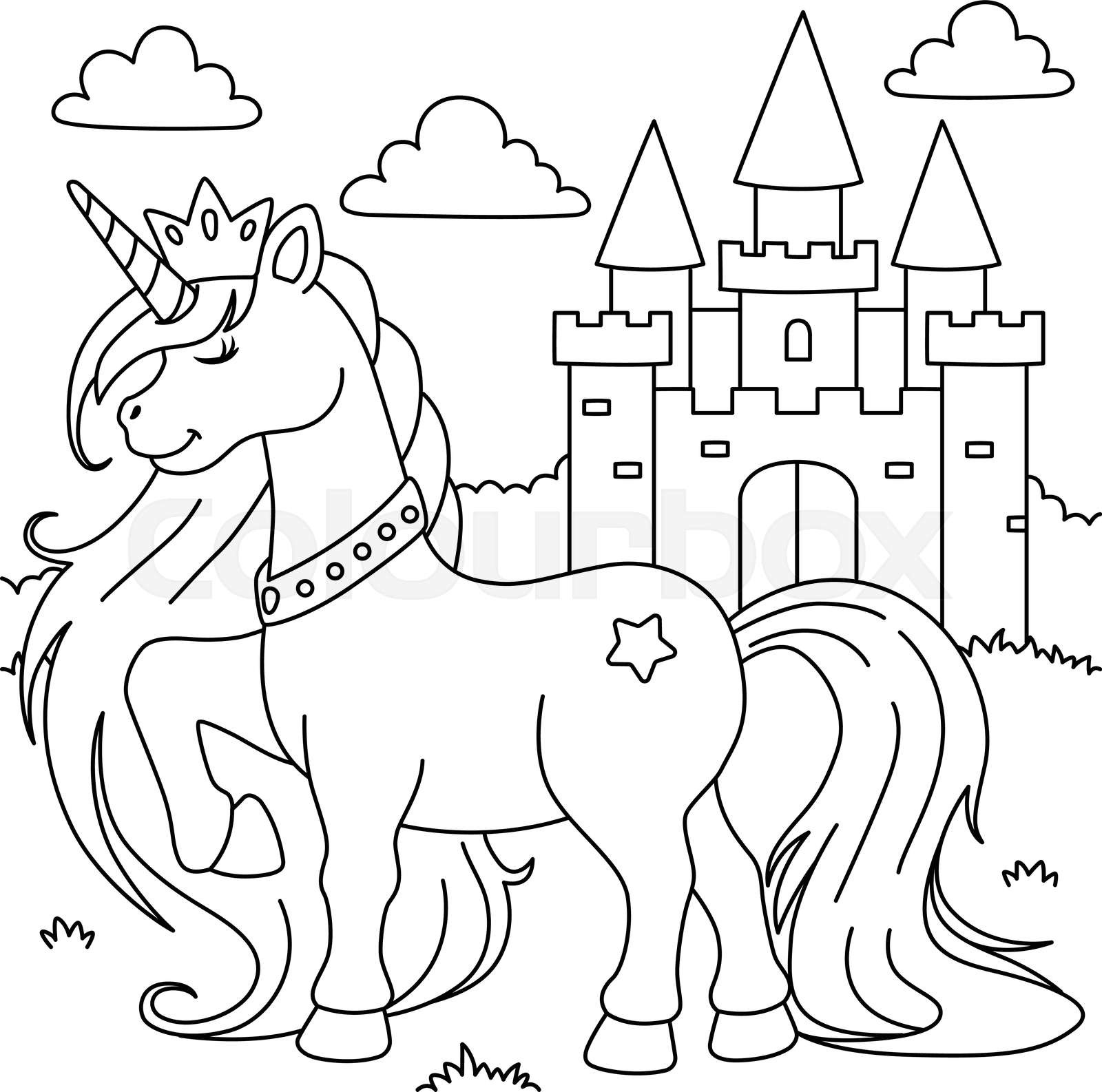 Unicorn princess coloring page for kids stock vector