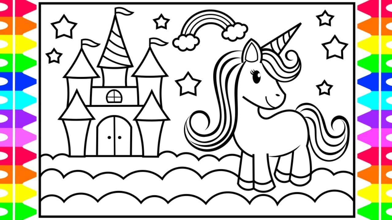 How to draw a unicorn castle for kids ðððððunicorn castle drawing and coloring pages for kids