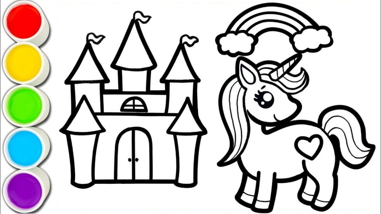 Unicorn ð and a castle ð drawing coloring and painting for kids toddlers