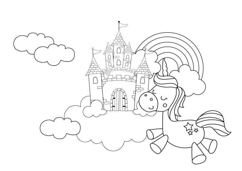 Cute unicorn colouring pages unicorn with rainbow and castle