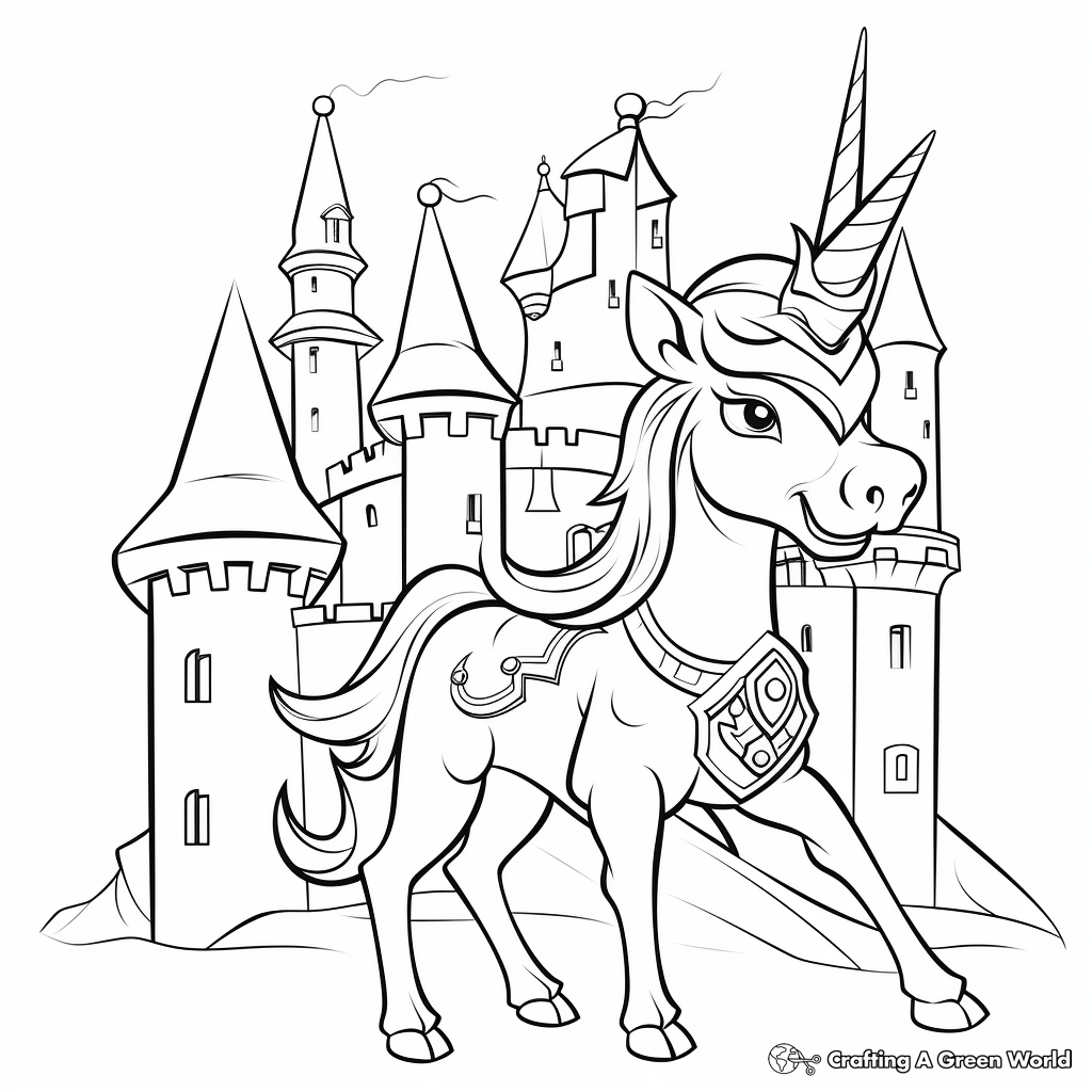 Unicorn castle coloring pages