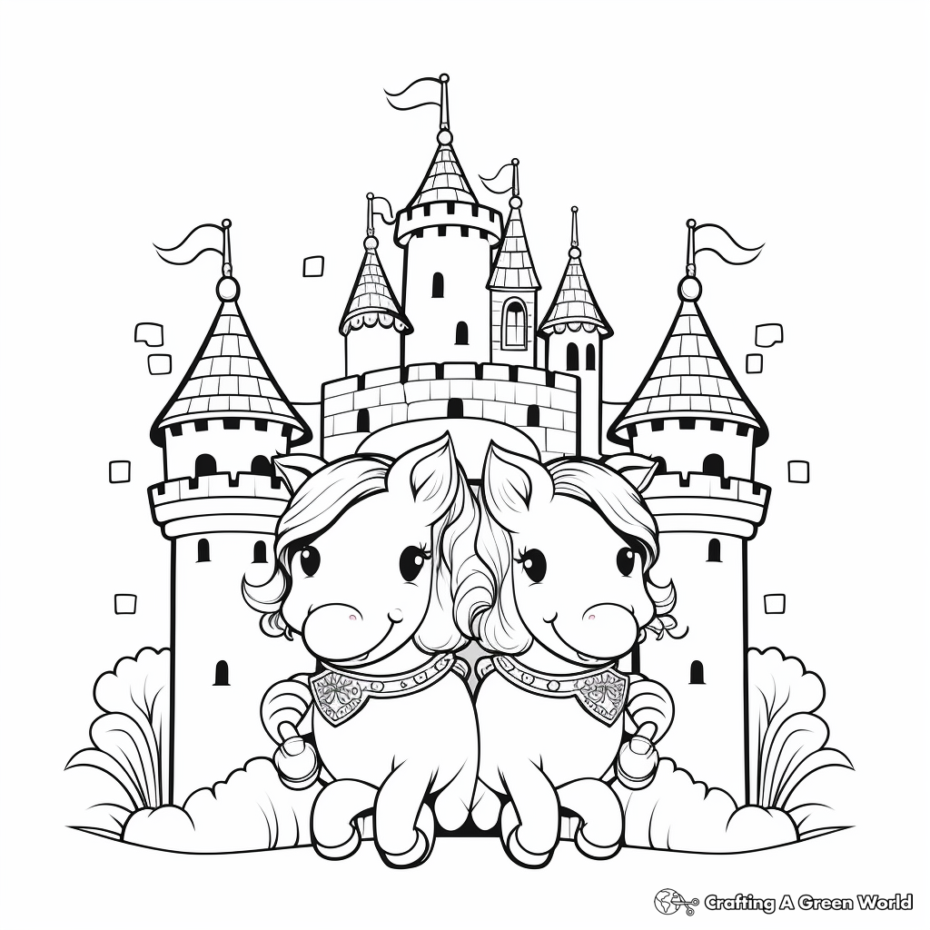 Unicorn castle coloring pages